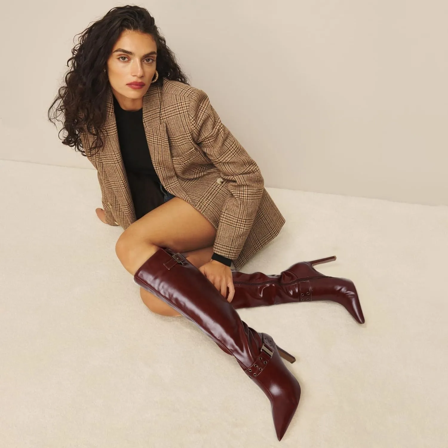 Knee High Boots for Women Pointed Toe Tall Boots Sexy Buckle High Heel Boots Fashion Dress Heeled Boots Side Zipper Stiletto Long Boots