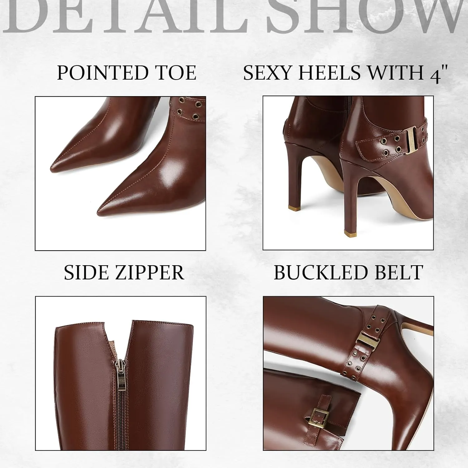 Knee High Boots for Women Pointed Toe Tall Boots Sexy Buckle High Heel Boots Fashion Dress Heeled Boots Side Zipper Stiletto Long Boots