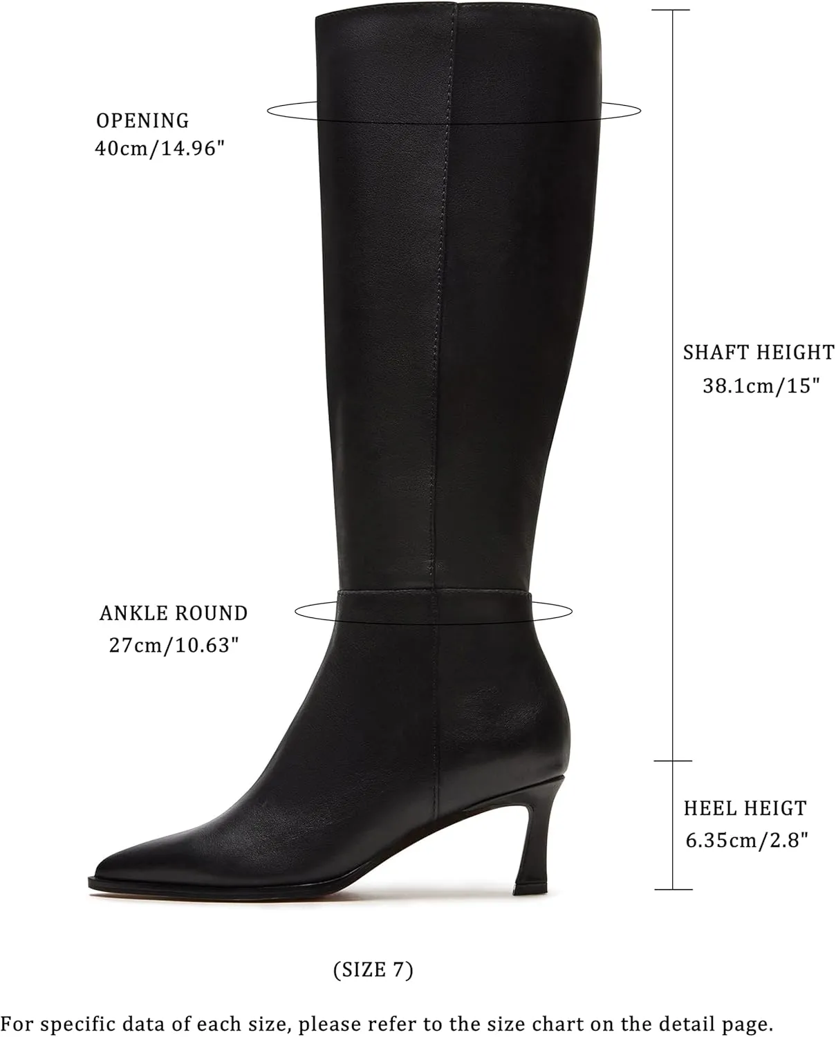 Knee High Boots Women 2.8 In Stiletto Boots for Women High Heel Faux Leather Pointed Toe Side Zipper Dress Kitten Heel