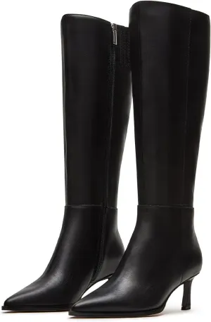 Knee High Boots Women 2.8 In Stiletto Boots for Women High Heel Faux Leather Pointed Toe Side Zipper Dress Kitten Heel