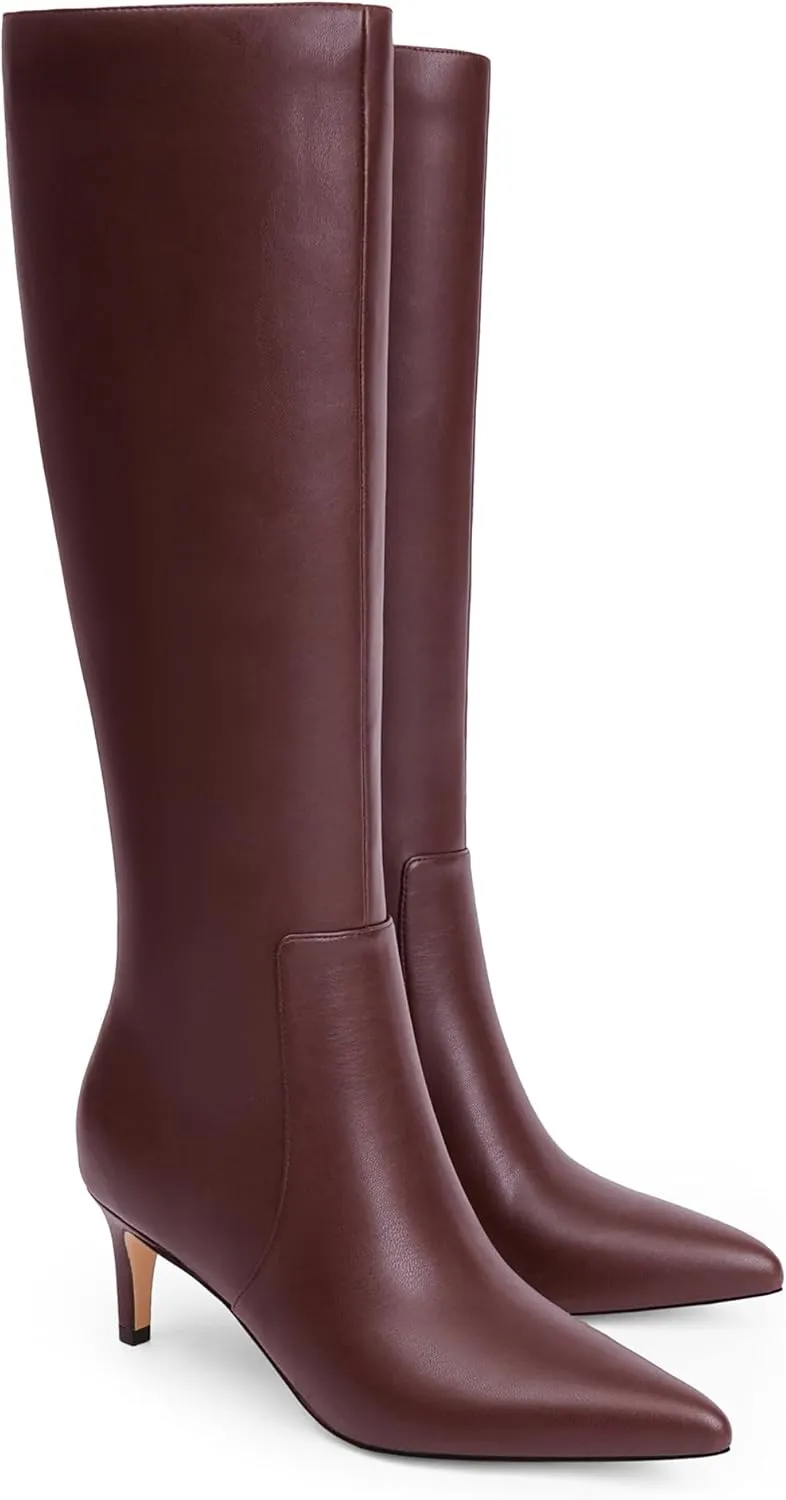Knee High Boots Women Tall Boots Pointed Toe Kitten Heel Boots for Women Side Zipper Long Fall Boots Women Knee High Boots Size 6-11