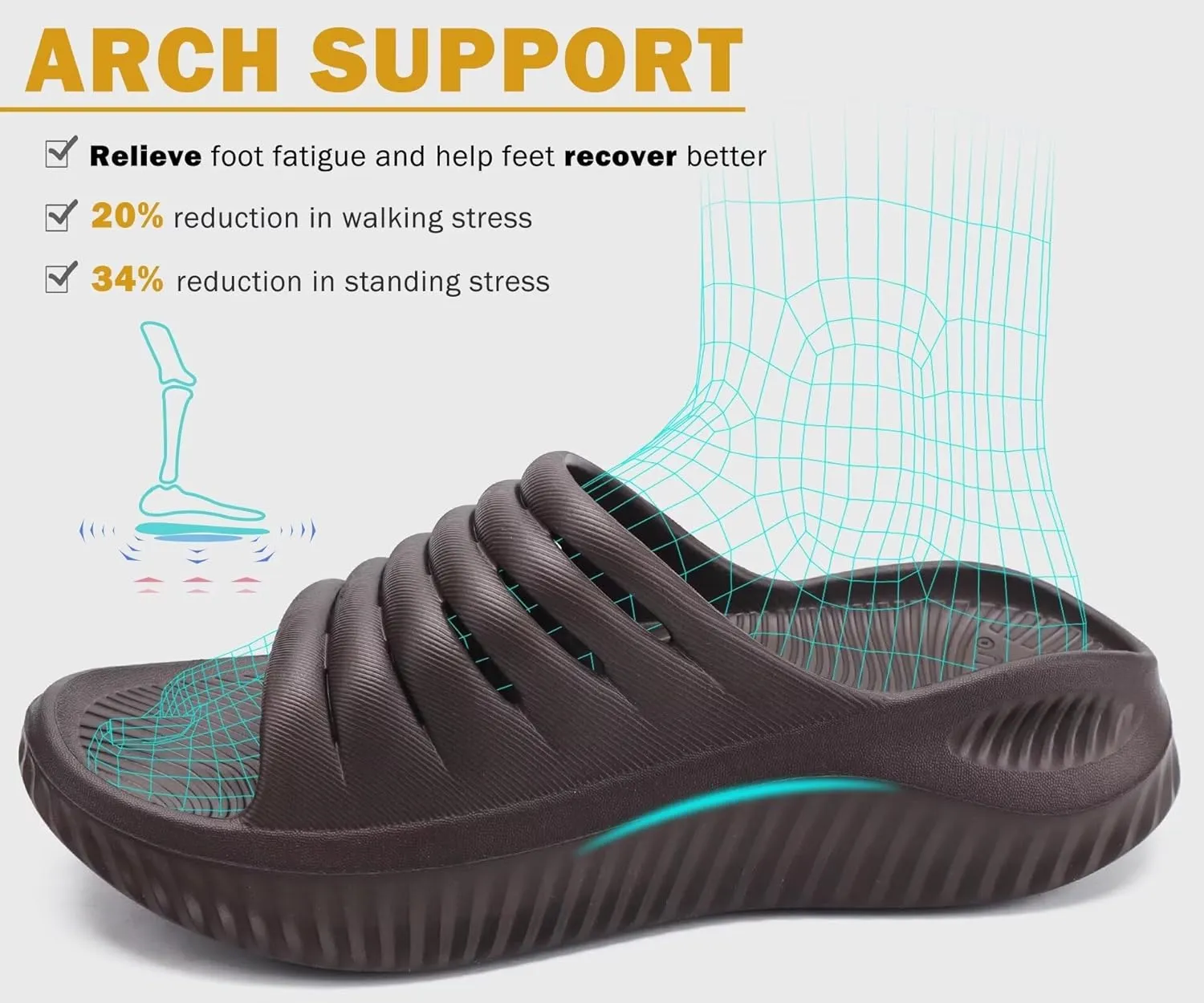 KuaiLu Womens Recovery Sandals With Comfortable Plantar Fasciitis Support,Ladies Orthotic Open Toe Sport Slides Thick Cushion Reduces Stress on Feet,Joints & Back Post-Exercise