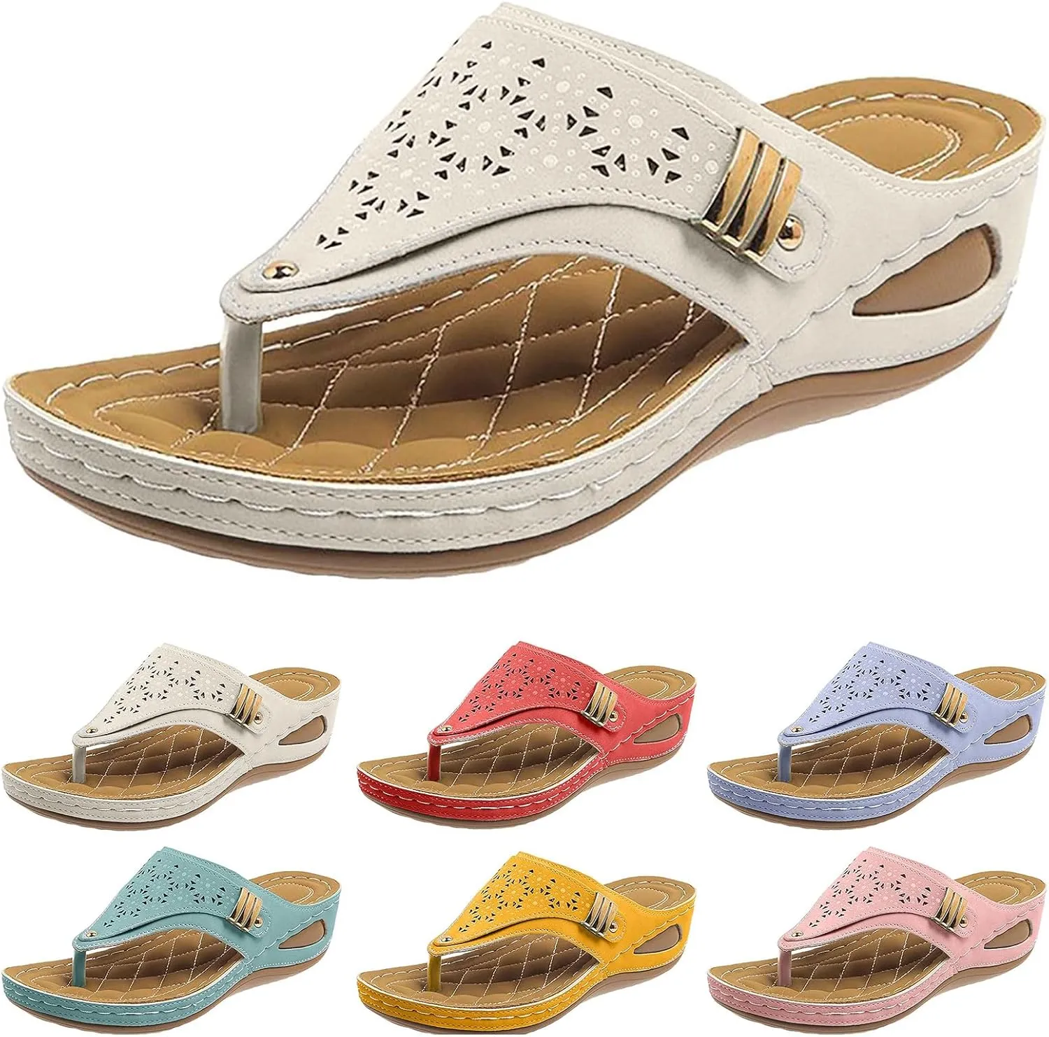 Kubbon Wedge Sandals for Women Comfortable Open Toe Platform Flips Slip On Walking Beach Slides Casual Summer Orthotic Flip Flops with Arch Support