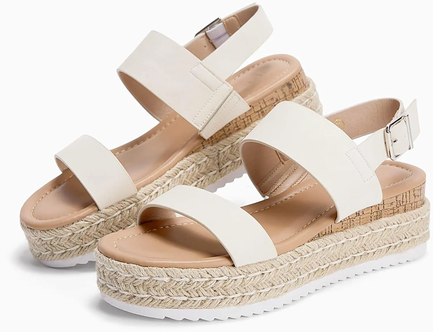 LAICIGO Women’s Open Toe Wedge Platform Espadrilles Ankle Strap Buckle Faux Leather Cork Rubber Summer Sandals
