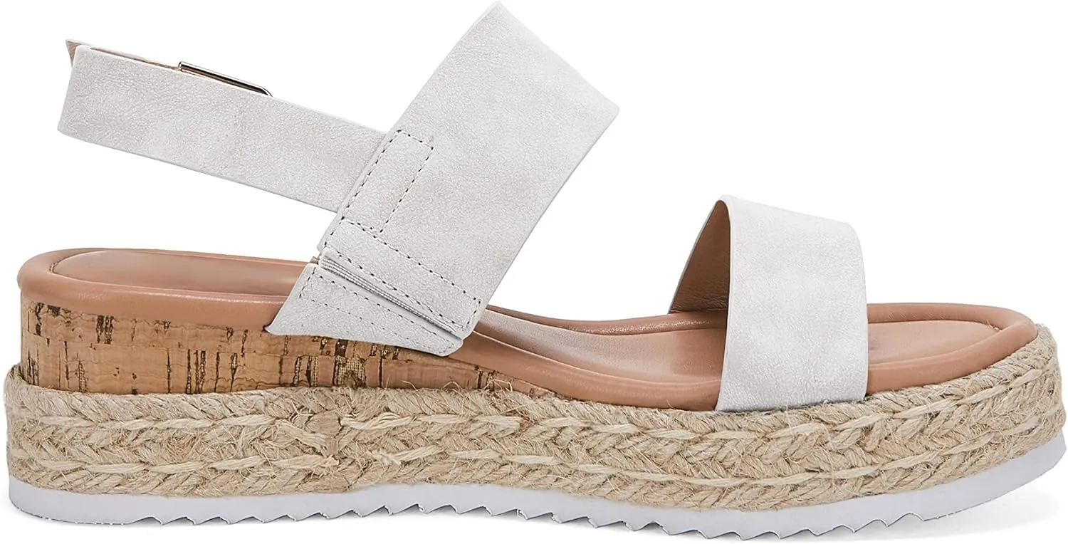 LAICIGO Women’s Open Toe Wedge Platform Espadrilles Ankle Strap Buckle Faux Leather Cork Rubber Summer Sandals