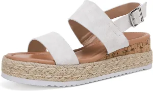 LAICIGO Women’s Open Toe Wedge Platform Espadrilles Ankle Strap Buckle Faux Leather Cork Rubber Summer Sandals