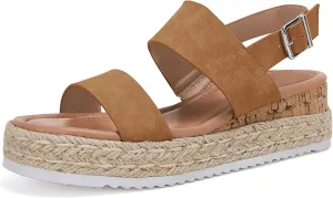 LAICIGO Women’s Open Toe Wedge Platform Espadrilles Ankle Strap Buckle Faux Leather Cork Rubber Summer Sandals