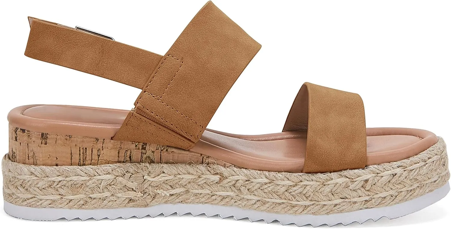 LAICIGO Women’s Open Toe Wedge Platform Espadrilles Ankle Strap Buckle Faux Leather Cork Rubber Summer Sandals