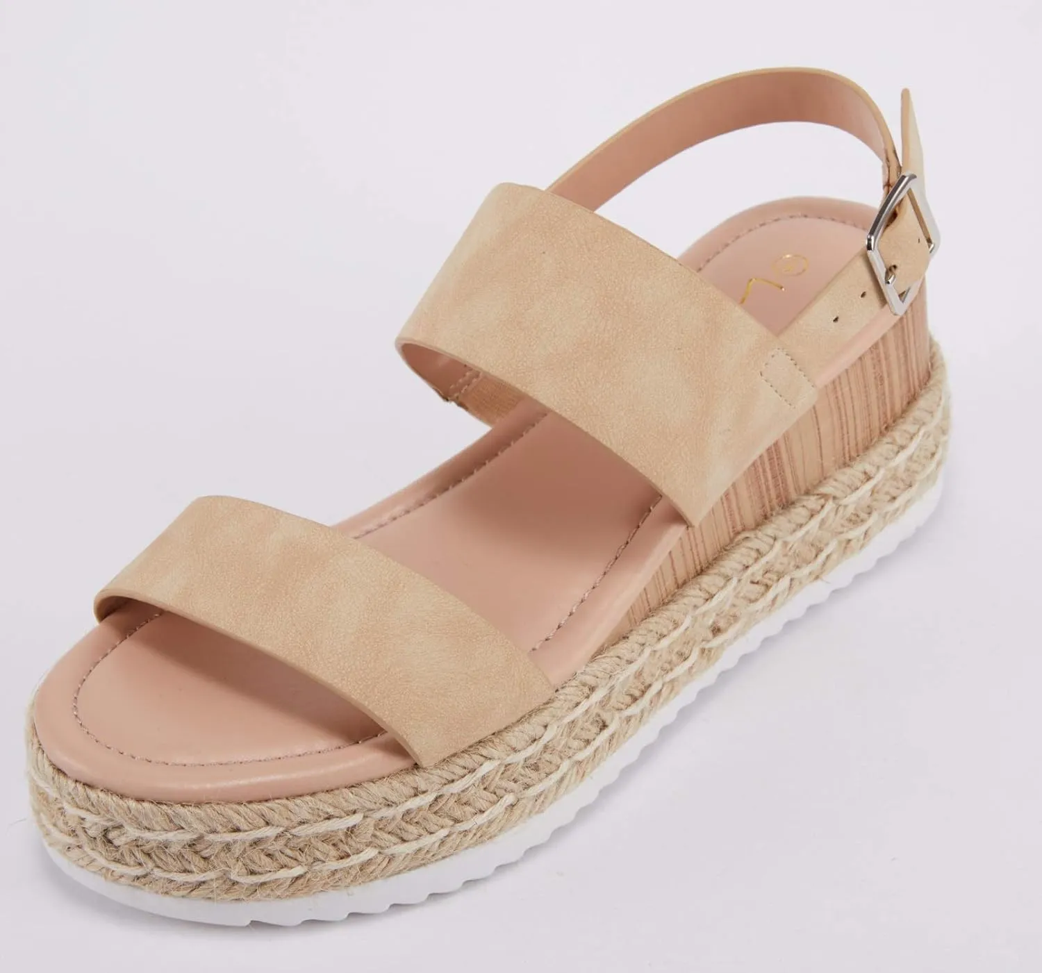 LAICIGO Women’s Open Toe Wedge Platform Espadrilles Ankle Strap Buckle Faux Leather Cork Rubber Summer Sandals