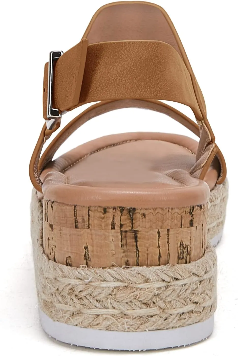 LAICIGO Women’s Open Toe Wedge Platform Espadrilles Ankle Strap Buckle Faux Leather Cork Rubber Summer Sandals