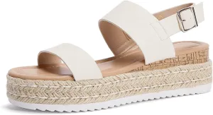 LAICIGO Women’s Open Toe Wedge Platform Espadrilles Ankle Strap Buckle Faux Leather Cork Rubber Summer Sandals