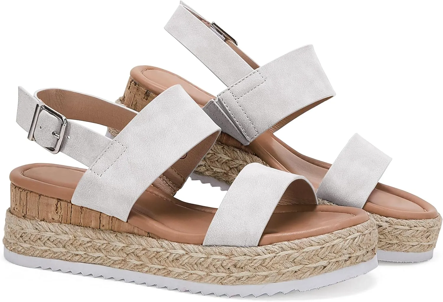 LAICIGO Women’s Open Toe Wedge Platform Espadrilles Ankle Strap Buckle Faux Leather Cork Rubber Summer Sandals
