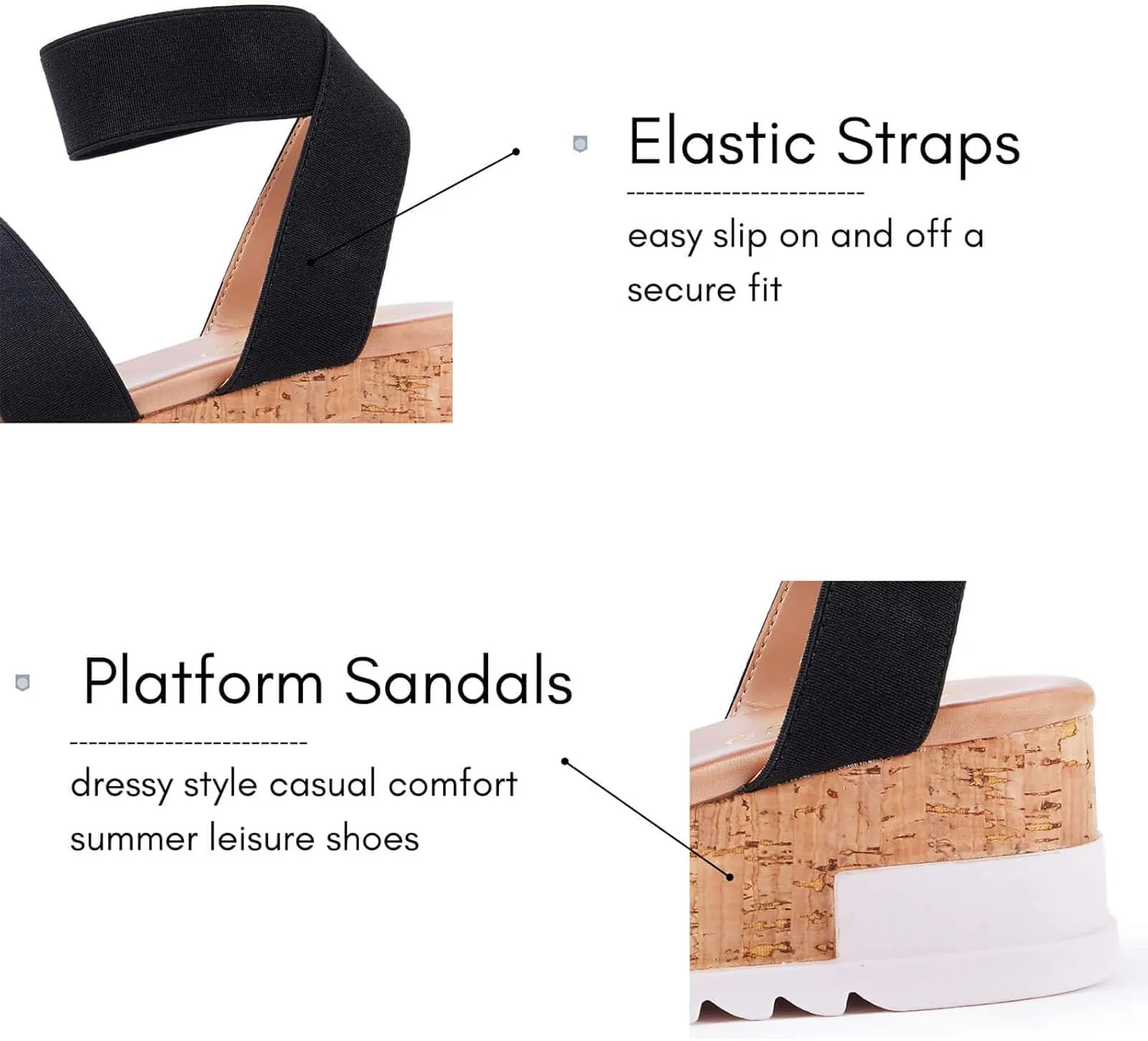LAICIGO Women’s Open Toe Wedge Platform Sandals Ankle Elastic Strap Cork Flatform Slingback Summer Sandals
