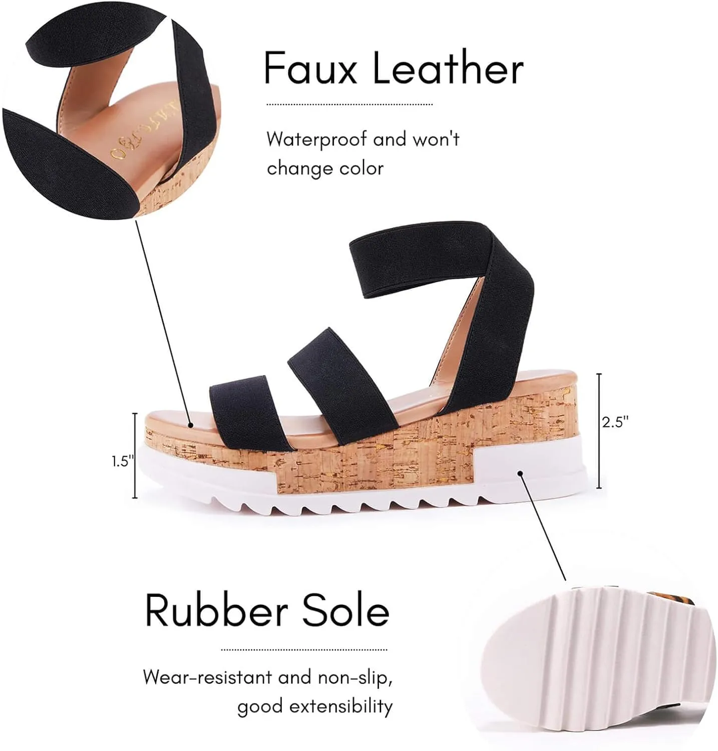 LAICIGO Women’s Open Toe Wedge Platform Sandals Ankle Elastic Strap Cork Flatform Slingback Summer Sandals