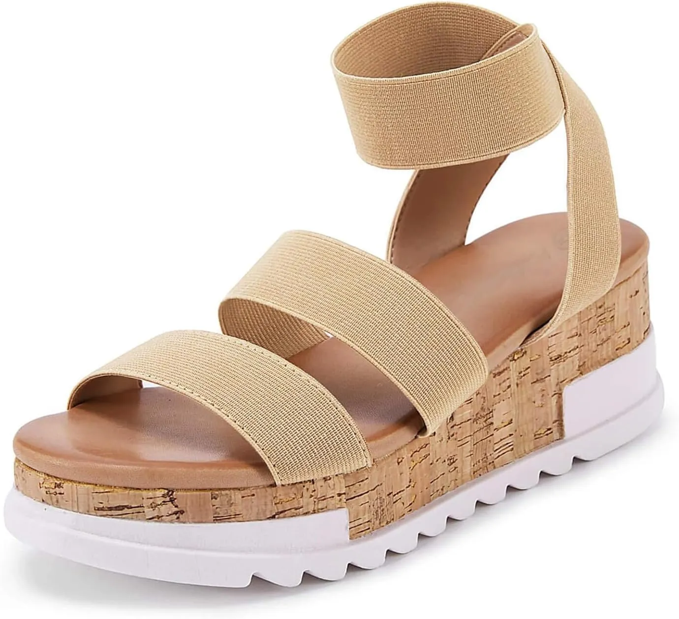 LAICIGO Women’s Open Toe Wedge Platform Sandals Ankle Elastic Strap Cork Flatform Slingback Summer Sandals