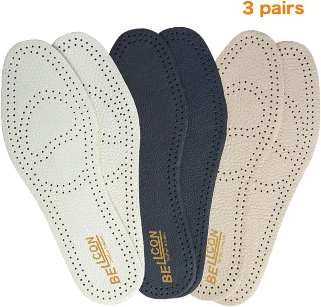 Leather Inserts for Women Thick Leather Shoe Inserts for Boots Men Nonslip Shoe Pads with Carbon Foam for Odor Eaters Shoe Liners for Sandals (3 Pairs/Mens 6-6.5 / Womens 8-8.5 M)
