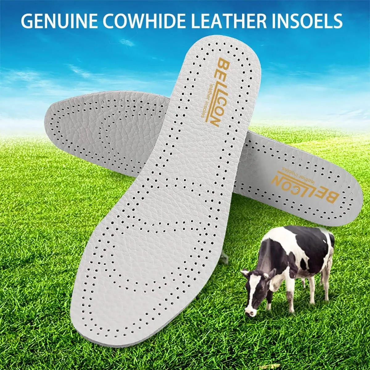 Leather Inserts for Women Thick Leather Shoe Inserts for Boots Men Nonslip Shoe Pads with Carbon Foam for Odor Eaters Shoe Liners for Sandals (3 Pairs/Mens 6-6.5 / Womens 8-8.5 M)