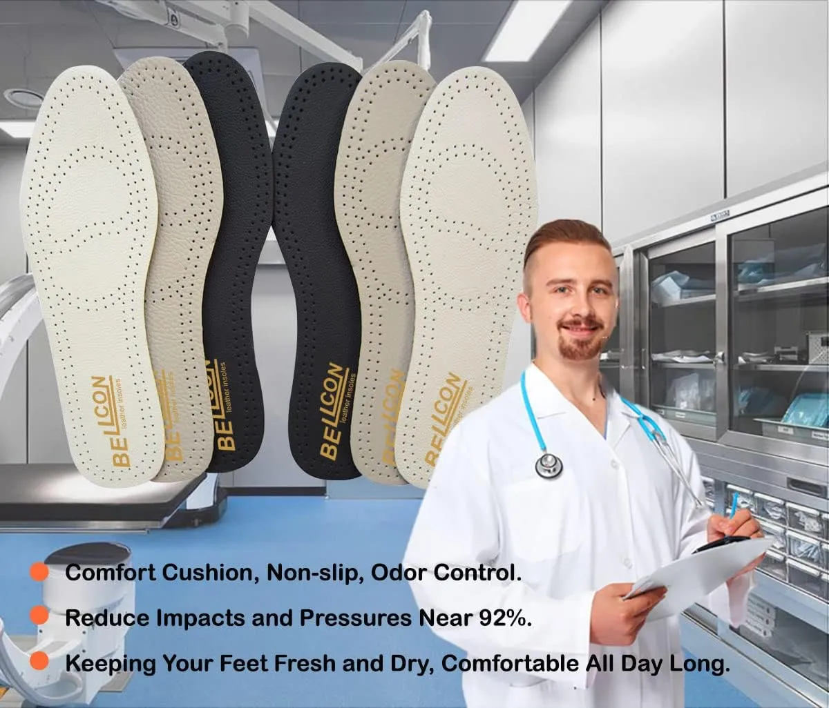 Leather Inserts for Women Thick Leather Shoe Inserts for Boots Men Nonslip Shoe Pads with Carbon Foam for Odor Eaters Shoe Liners for Sandals (3 Pairs/Mens 6-6.5 / Womens 8-8.5 M)