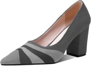 LEHOOR Women Rainbow Chunky Heel Pumps Pointed Toe Suede Multicolor High Heels 3 Inch Slip On Closed Toe Block Dress Pumps for Ladies Party Office Classic Comfy Retro Fashion 4-13 M US