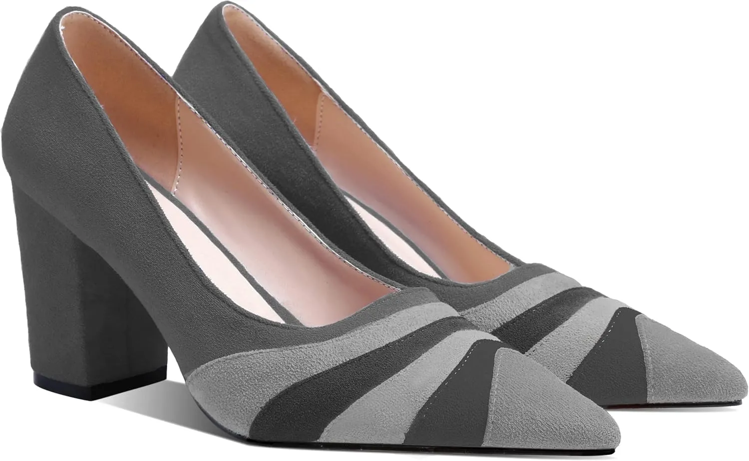 LEHOOR Women Rainbow Chunky Heel Pumps Pointed Toe Suede Multicolor High Heels 3 Inch Slip On Closed Toe Block Dress Pumps for Ladies Party Office Classic Comfy Retro Fashion 4-13 M US