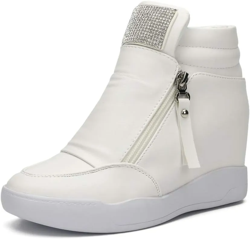 LIURUIJIA Women's Platform Hidden Wedge Sneakers High-Top Fashion Sneakers Dressy Casual Tennis Shoes Ankle Boots