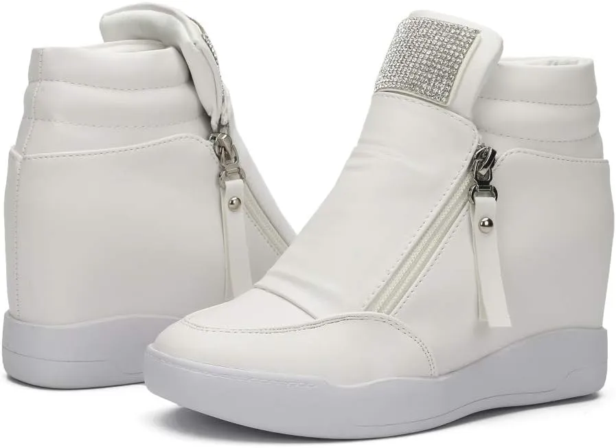 LIURUIJIA Women's Platform Hidden Wedge Sneakers High-Top Fashion Sneakers Dressy Casual Tennis Shoes Ankle Boots