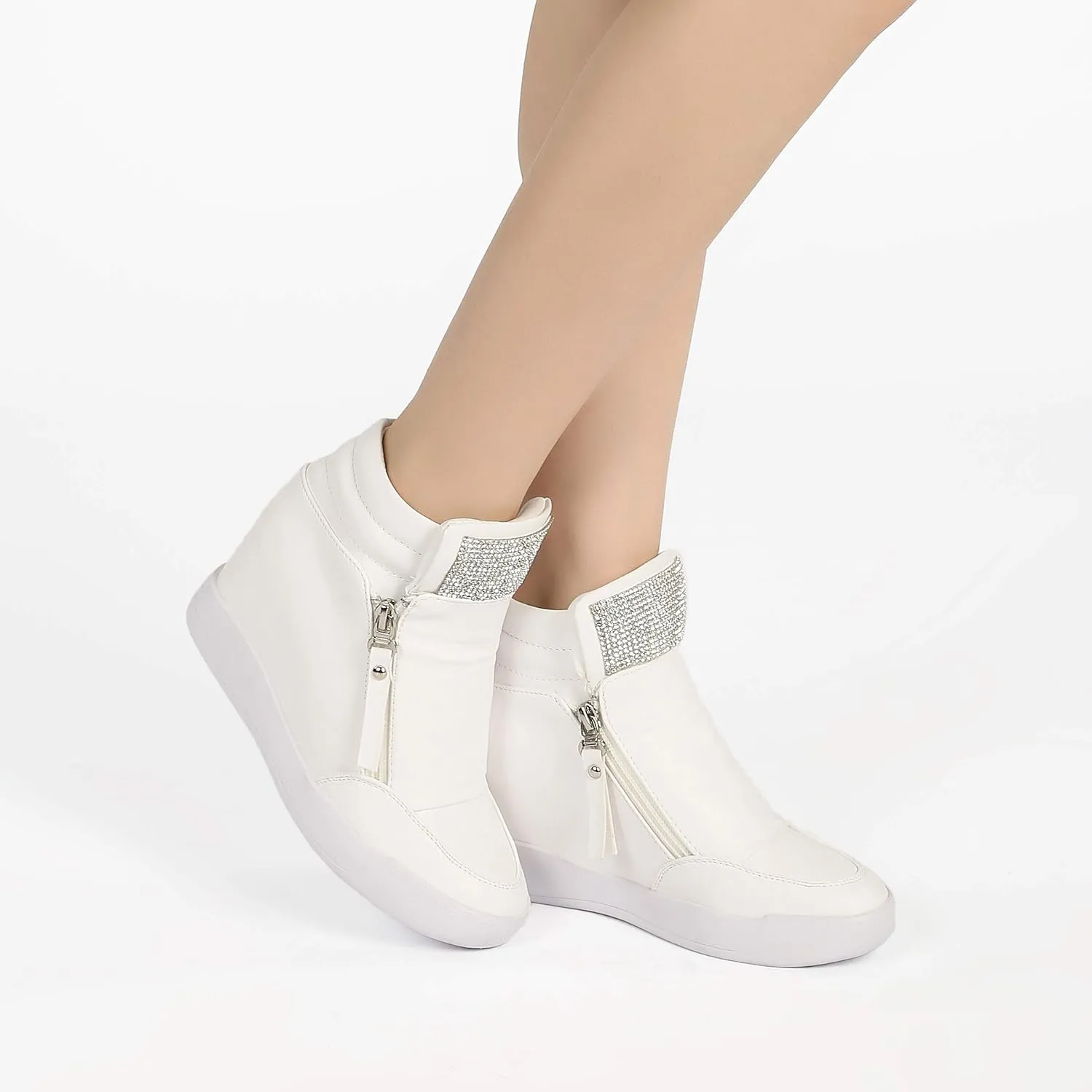 LIURUIJIA Women's Platform Hidden Wedge Sneakers High-Top Fashion Sneakers Dressy Casual Tennis Shoes Ankle Boots