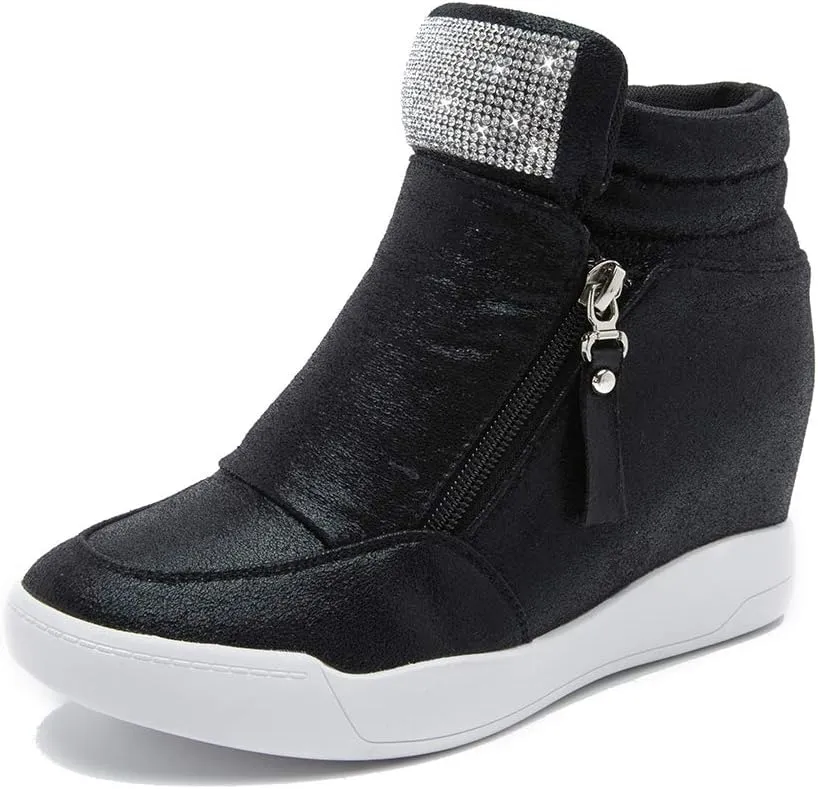 LIURUIJIA Women's Platform Hidden Wedge Sneakers High-Top Fashion Sneakers Dressy Casual Tennis Shoes Ankle Boots