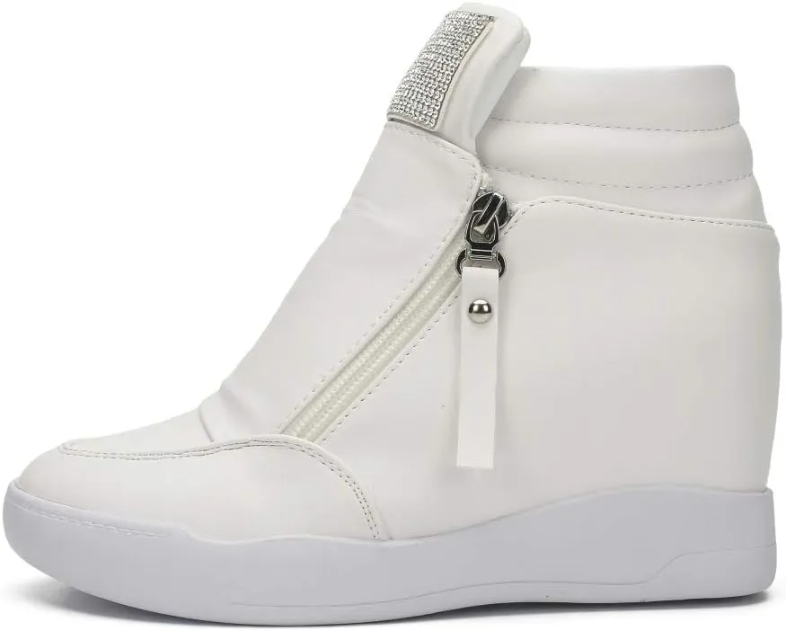 LIURUIJIA Women's Platform Hidden Wedge Sneakers High-Top Fashion Sneakers Dressy Casual Tennis Shoes Ankle Boots