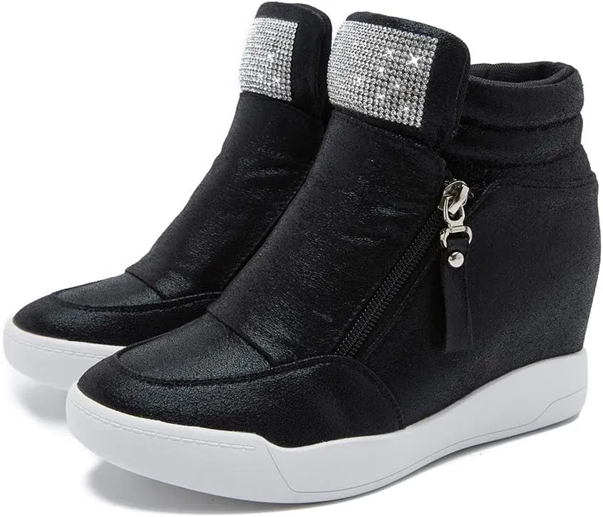 LIURUIJIA Women's Platform Hidden Wedge Sneakers High-Top Fashion Sneakers Dressy Casual Tennis Shoes Ankle Boots