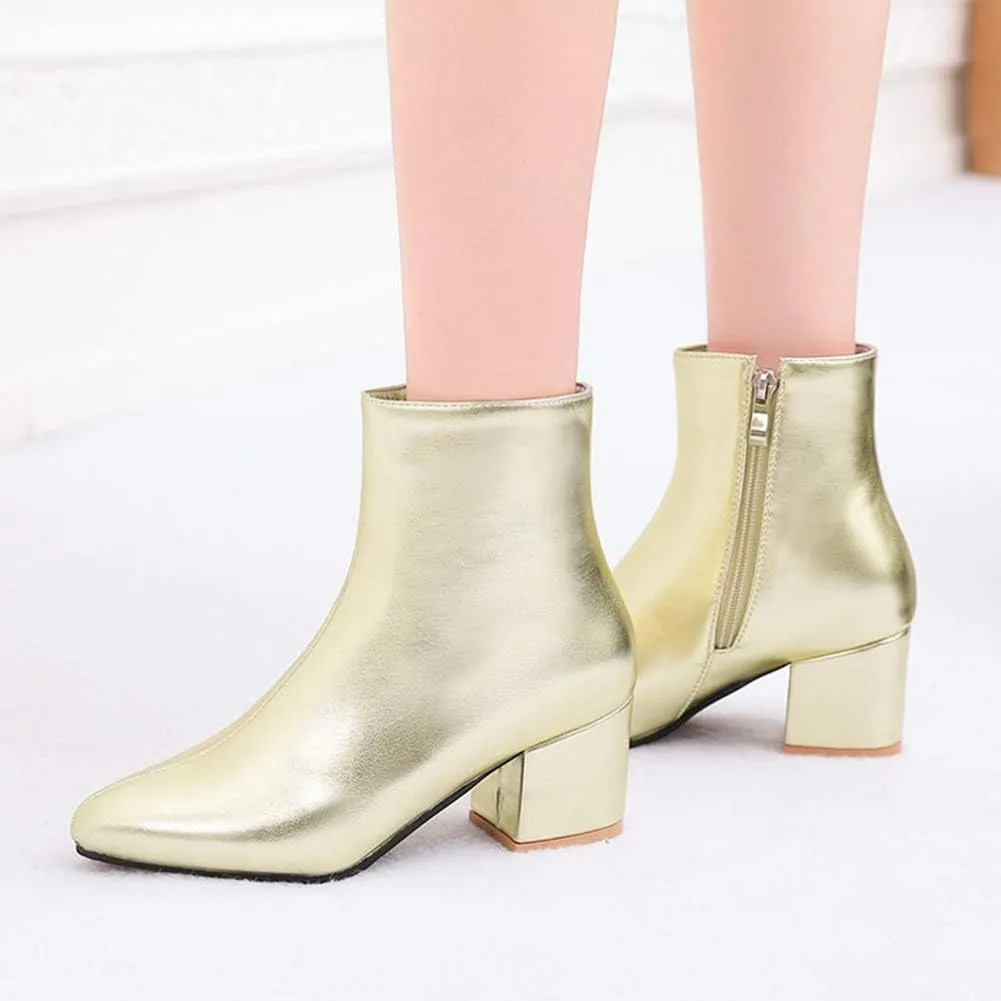 LIURUIJIA Womens Pointed Toe Ankle Boots Mid Chunky Heel Side Zipper Lined Fall Winter Fashion Boots