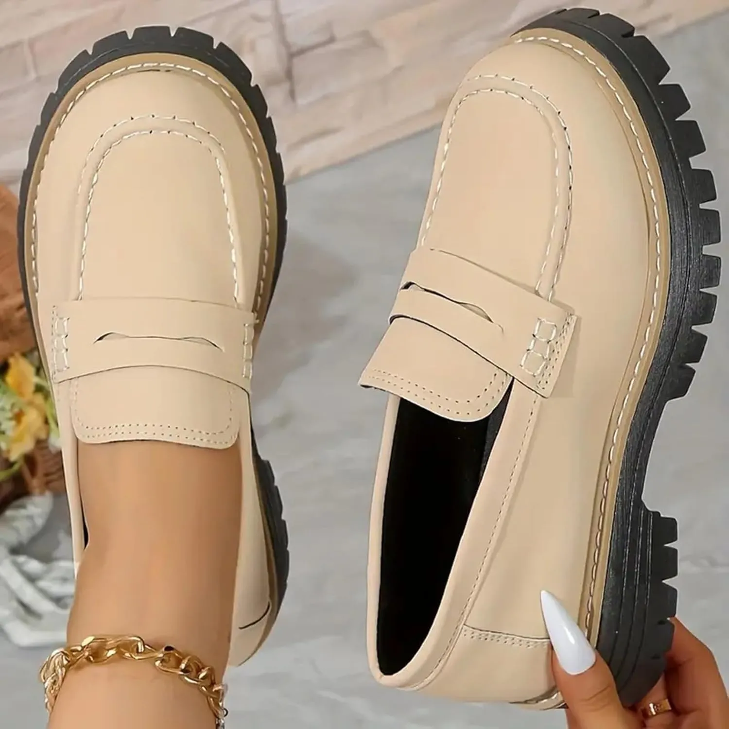 Loafers Shoes for Women Comfortable Slip On Work Office Shoe Platform Business Casual Dress Shoes Walking Trendy Flats Loafer Sneakers Platform Penny Loafer