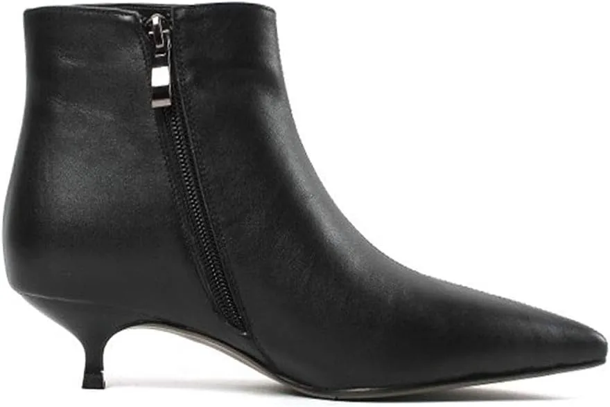 Lutalica W Women's Fashion Pointed Toe Matte Leather Zip Up Comfort Low Kitten Heel Dress Ankle Boots