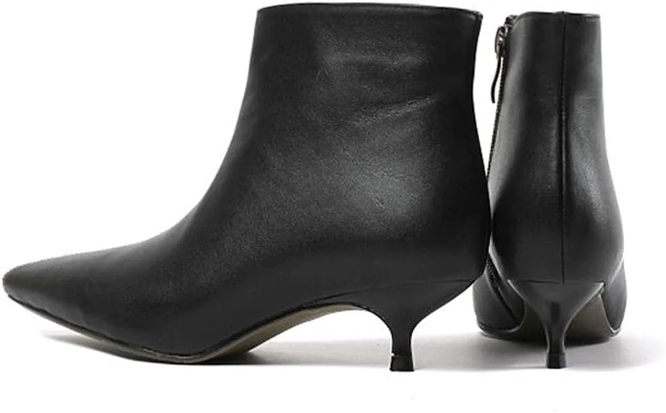 Lutalica W Women's Fashion Pointed Toe Matte Leather Zip Up Comfort Low Kitten Heel Dress Ankle Boots