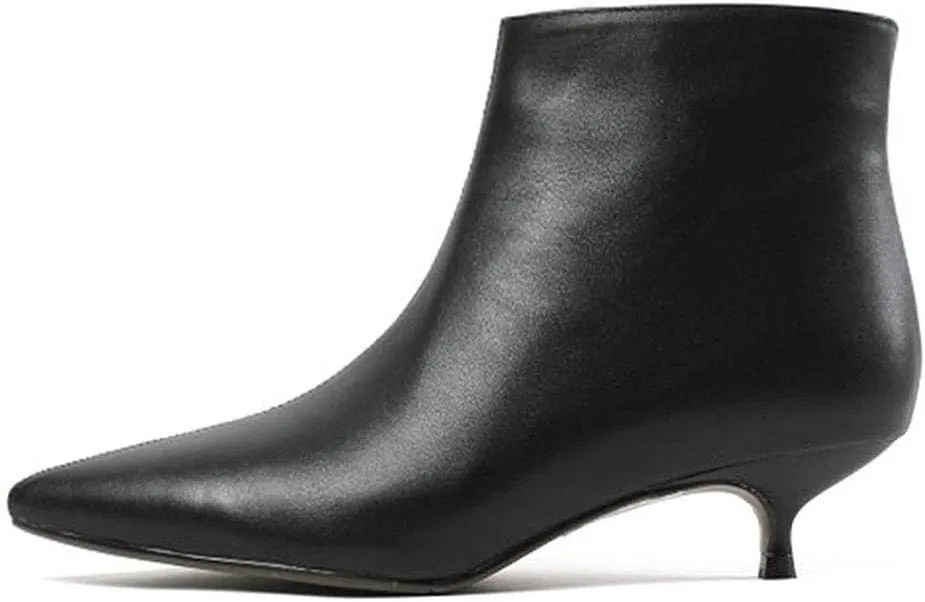 Lutalica W Women's Fashion Pointed Toe Matte Leather Zip Up Comfort Low Kitten Heel Dress Ankle Boots