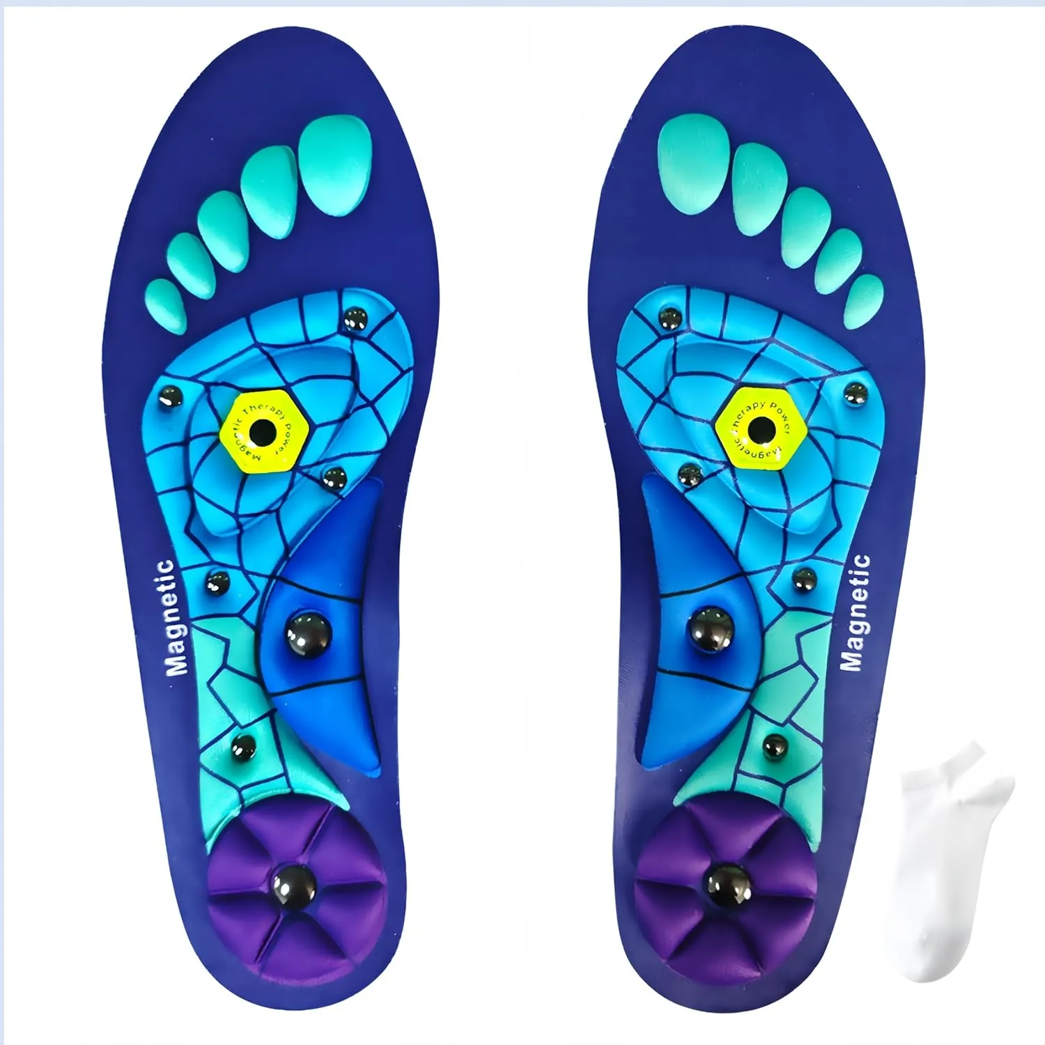 Magnetic Acupressure Insoles for Foot Comfort & Arch Support – Relieves Foot Fatigue, Includes Breathable Socks for All-Day Wear, Ideal for Work Boots, Sneakers, Walking & Standing (Blue, M/8-11)