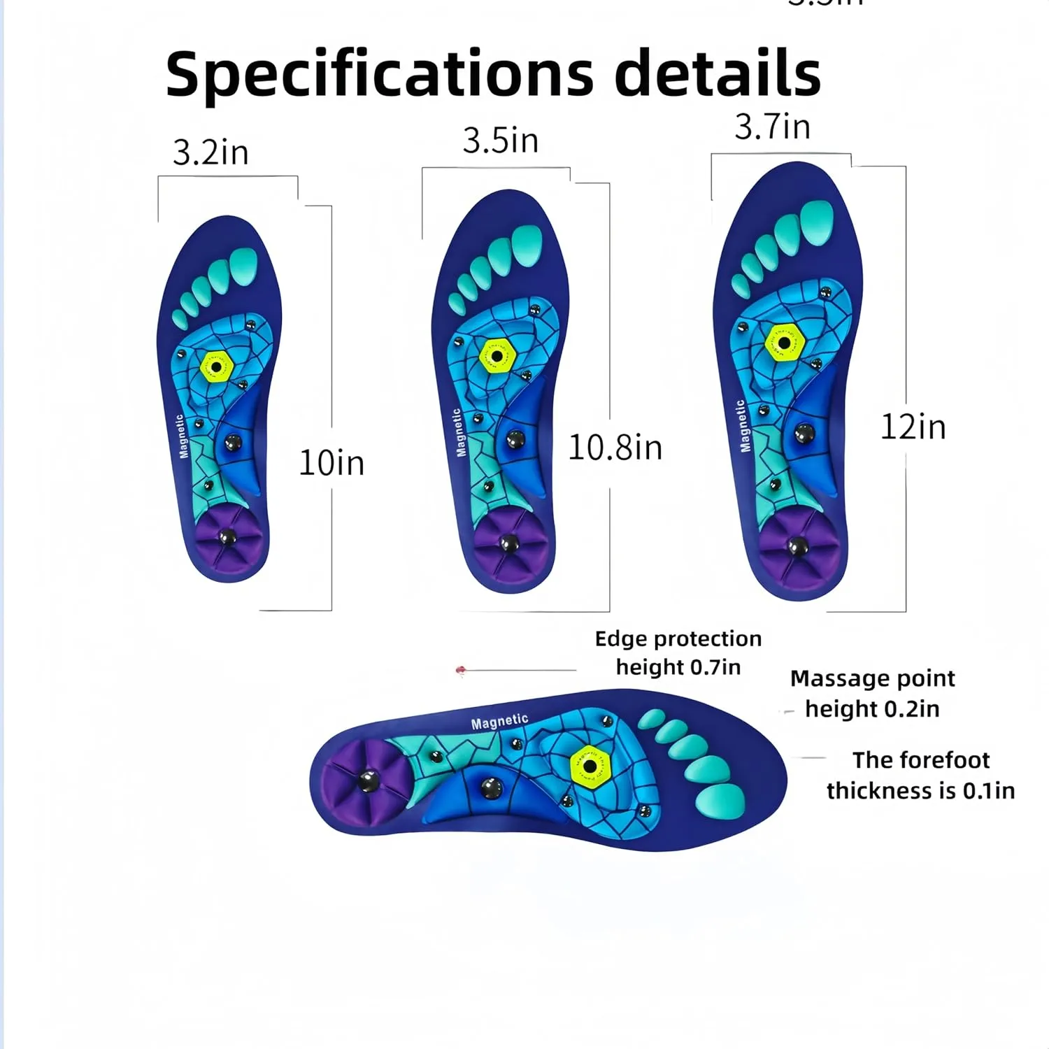 Magnetic Acupressure Insoles for Foot Comfort & Arch Support – Relieves Foot Fatigue, Includes Breathable Socks for All-Day Wear, Ideal for Work Boots, Sneakers, Walking & Standing (Blue, M/8-11)