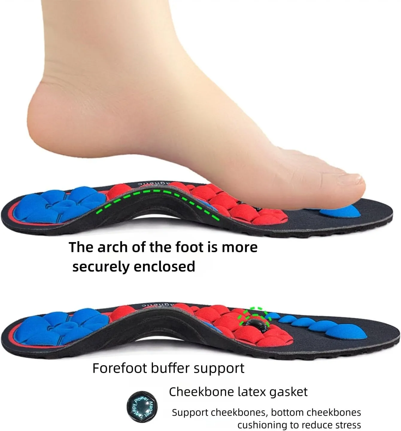 Magnetic Acupressure Insoles for Foot Comfort & Arch Support – Relieves Foot Fatigue, Includes Breathable Socks for All-Day Wear, Ideal for Work Boots, Sneakers, Walking & Standing (Blue, M/8-11)