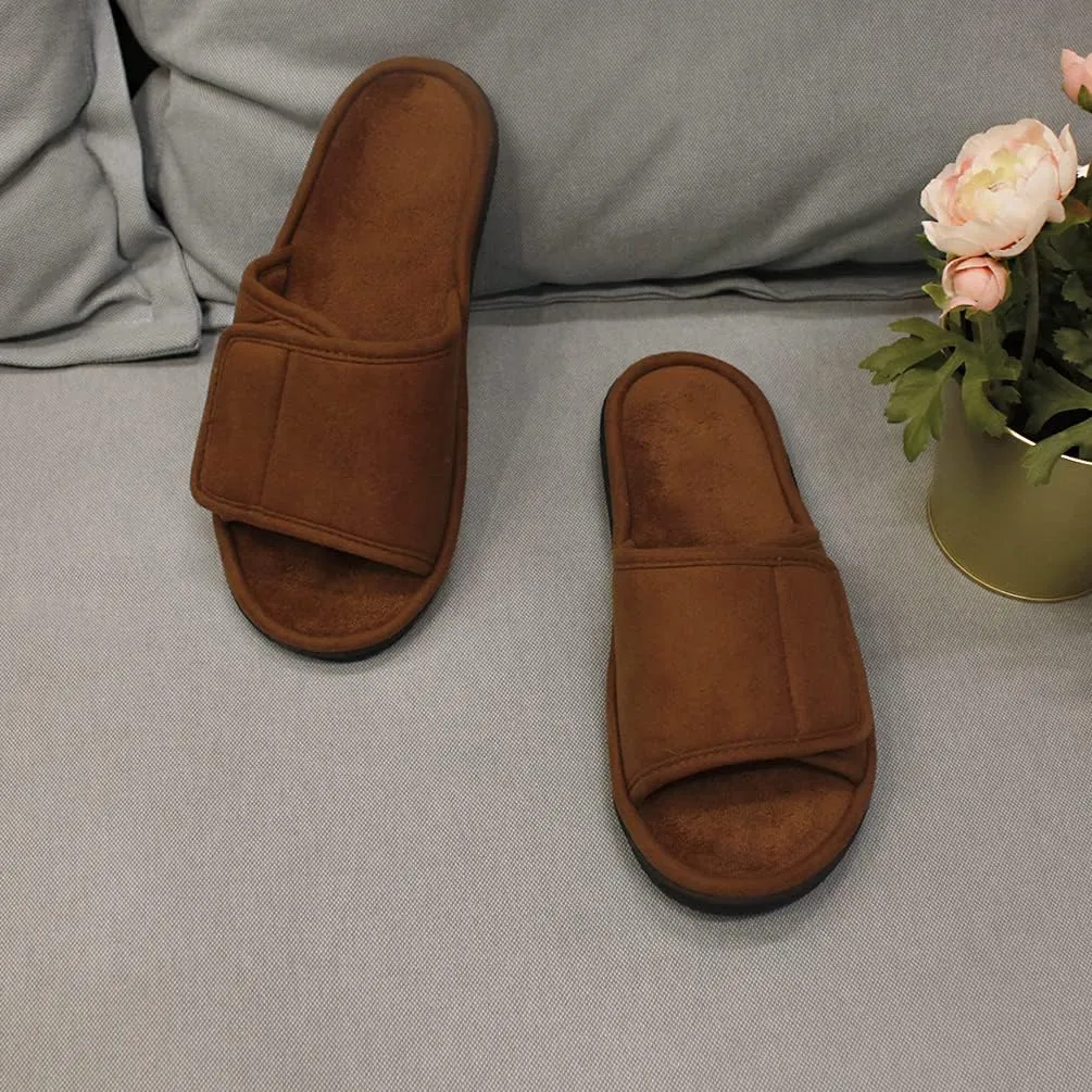 Magtoe Adjustable House Slippers for Men Soft Open Toe Breathable Indoor Slip on Mens Slides Sandals with Memory Foam for Home Bedroom,All Seasons