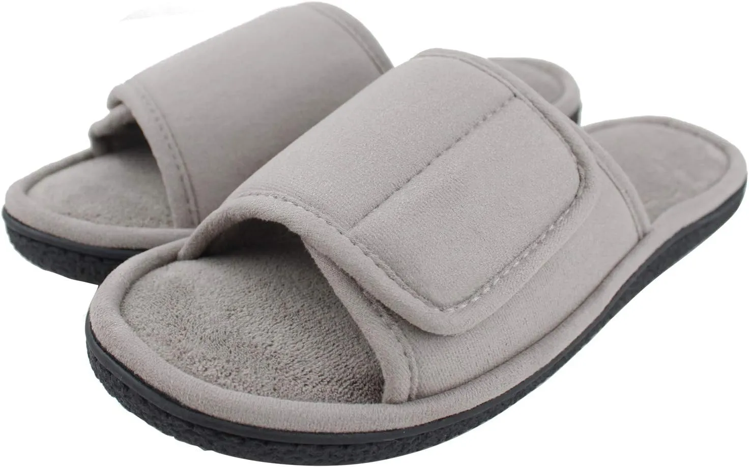 Magtoe Adjustable House Slippers for Men Soft Open Toe Breathable Indoor Slip on Mens Slides Sandals with Memory Foam for Home Bedroom,All Seasons