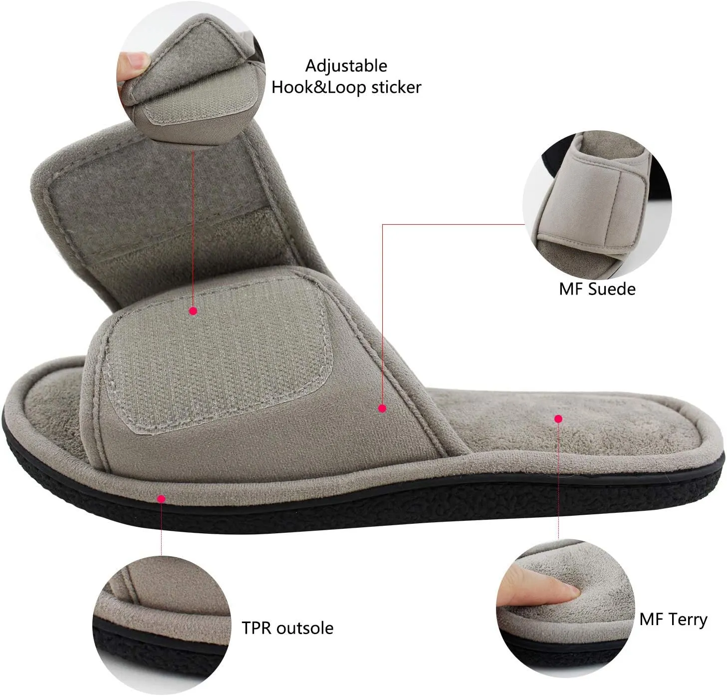 Magtoe Adjustable House Slippers for Men Soft Open Toe Breathable Indoor Slip on Mens Slides Sandals with Memory Foam for Home Bedroom,All Seasons
