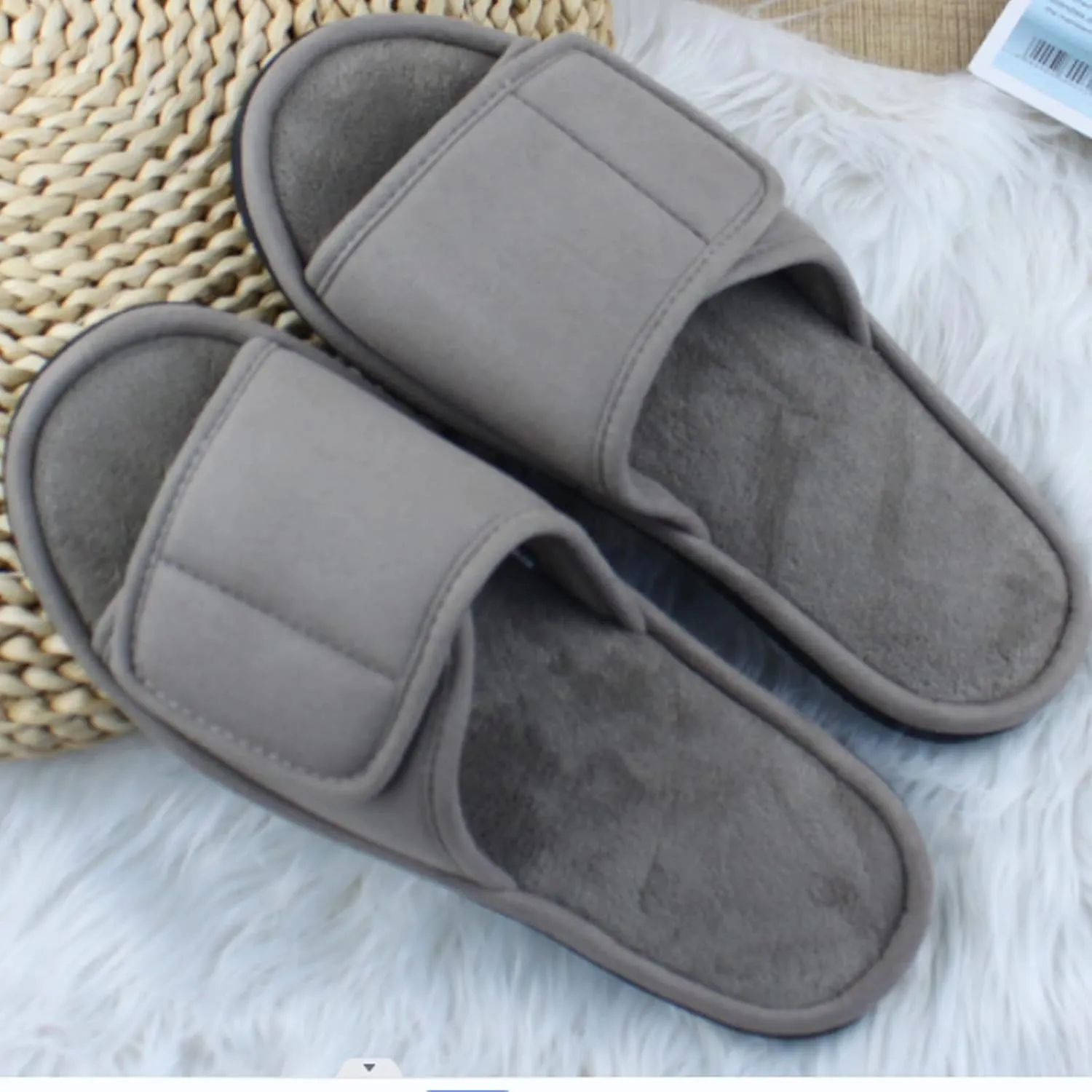 Magtoe Adjustable House Slippers for Men Soft Open Toe Breathable Indoor Slip on Mens Slides Sandals with Memory Foam for Home Bedroom,All Seasons