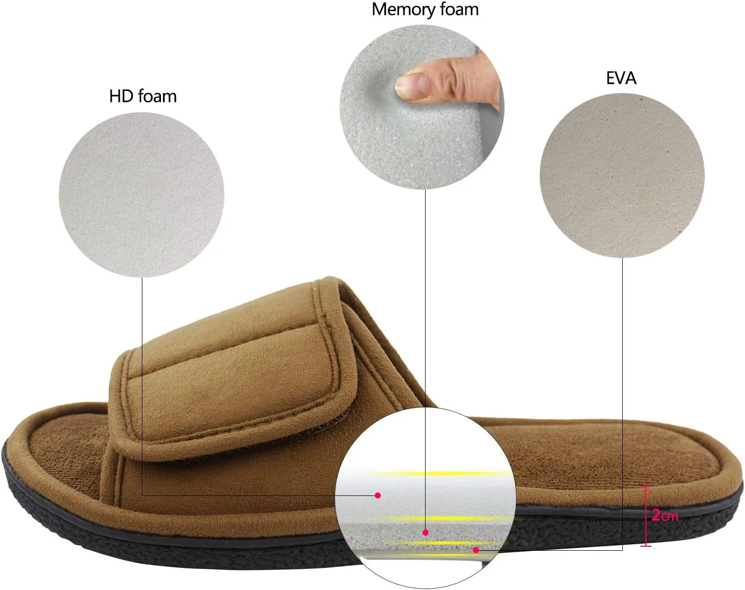 Magtoe Adjustable House Slippers for Men Soft Open Toe Breathable Indoor Slip on Mens Slides Sandals with Memory Foam for Home Bedroom,All Seasons
