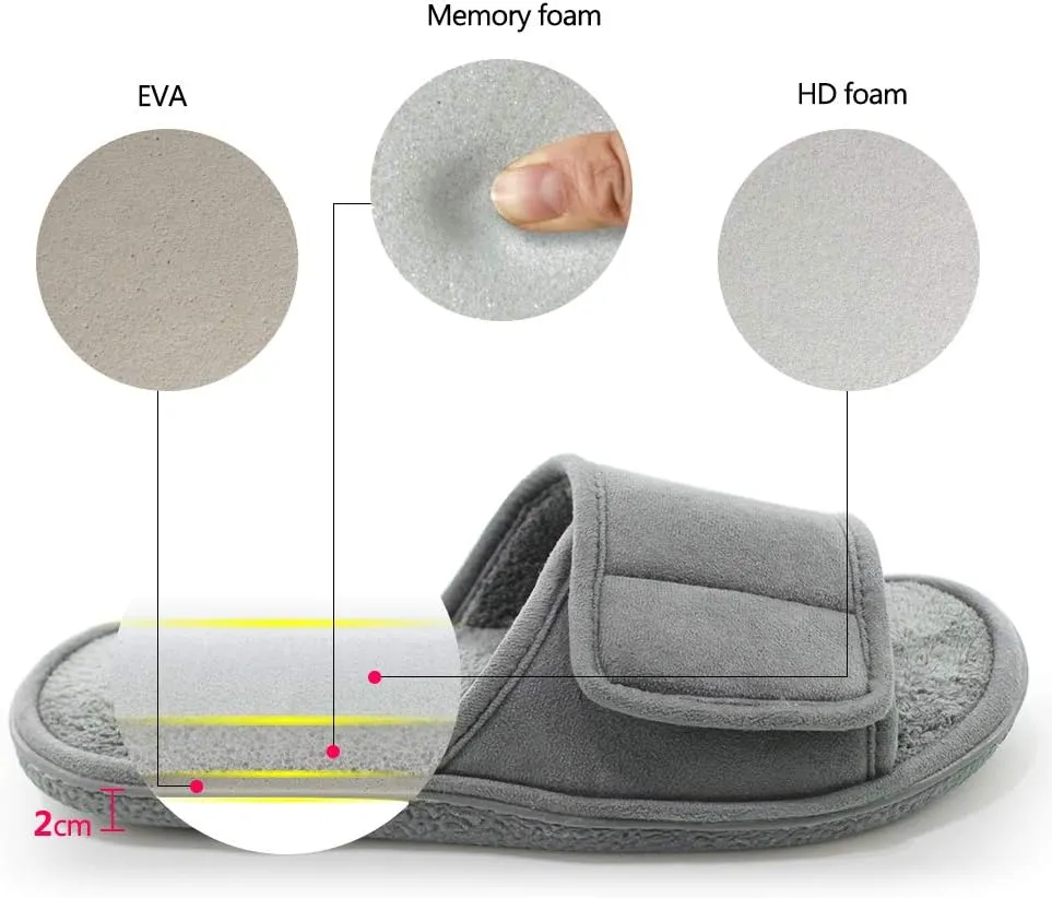 Magtoe Adjustable House Slippers for Men Soft Open Toe Breathable Indoor Slip on Mens Slides Sandals with Memory Foam for Home Bedroom,All Seasons