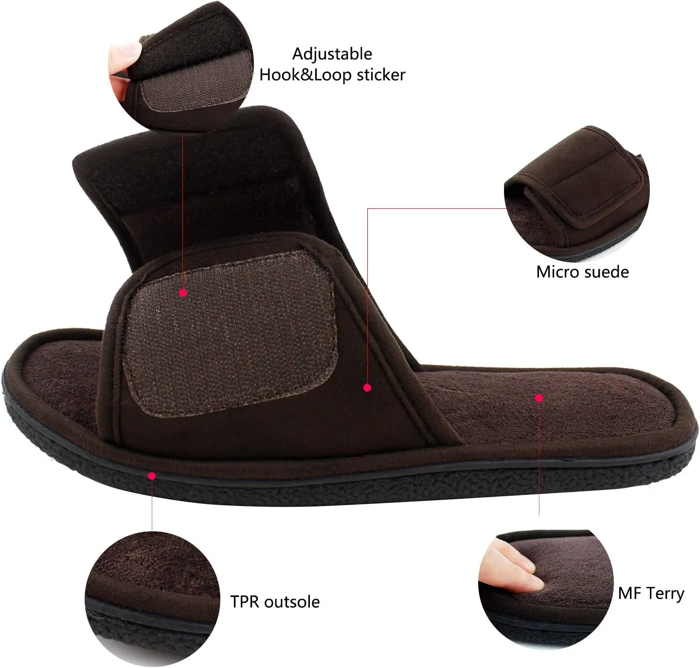 Magtoe Adjustable House Slippers for Men Soft Open Toe Breathable Indoor Slip on Mens Slides Sandals with Memory Foam for Home Bedroom,All Seasons