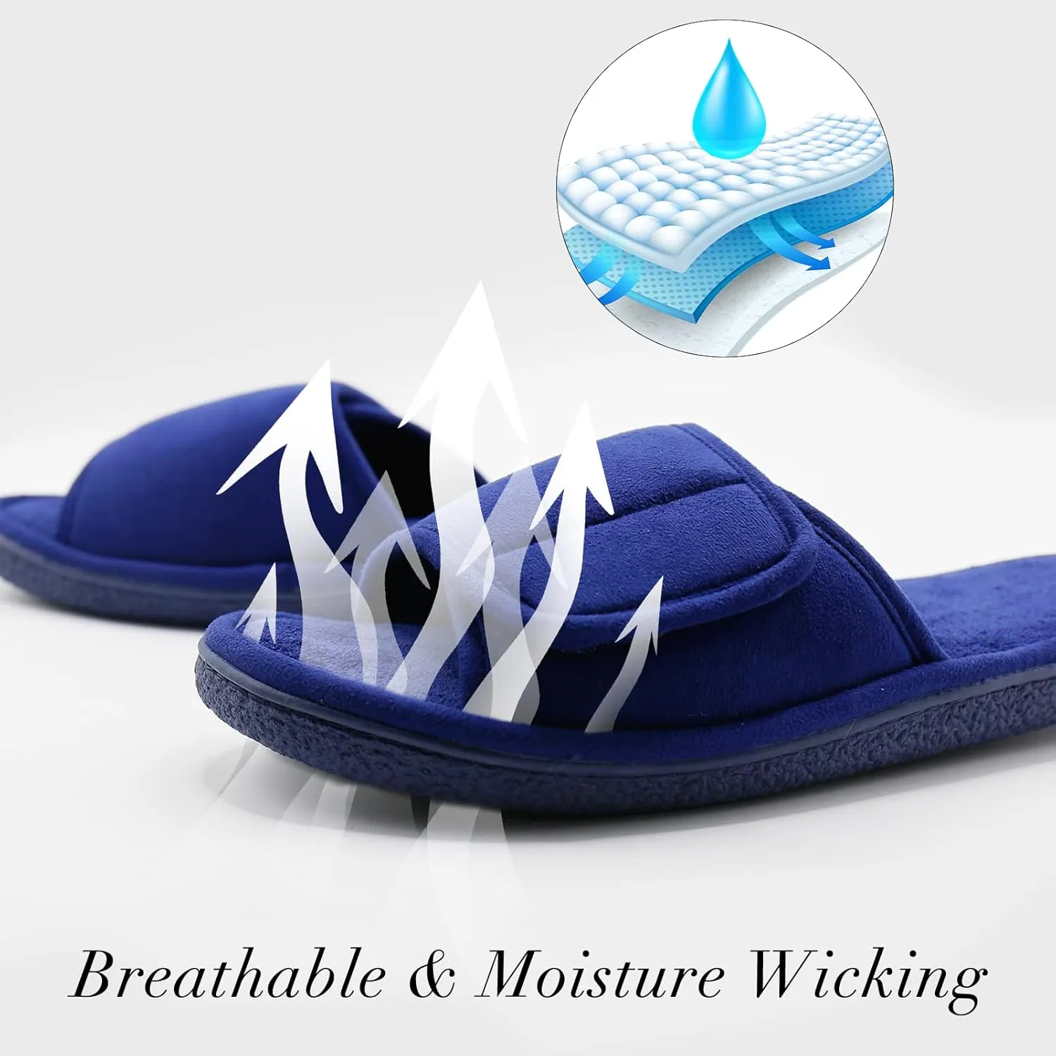 Magtoe Adjustable House Slippers for Men Soft Open Toe Breathable Indoor Slip on Mens Slides Sandals with Memory Foam for Home Bedroom,All Seasons