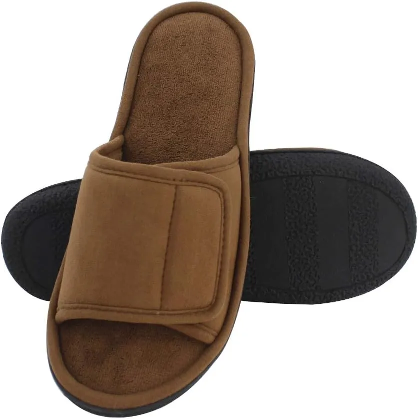Magtoe Adjustable House Slippers for Men Soft Open Toe Breathable Indoor Slip on Mens Slides Sandals with Memory Foam for Home Bedroom,All Seasons