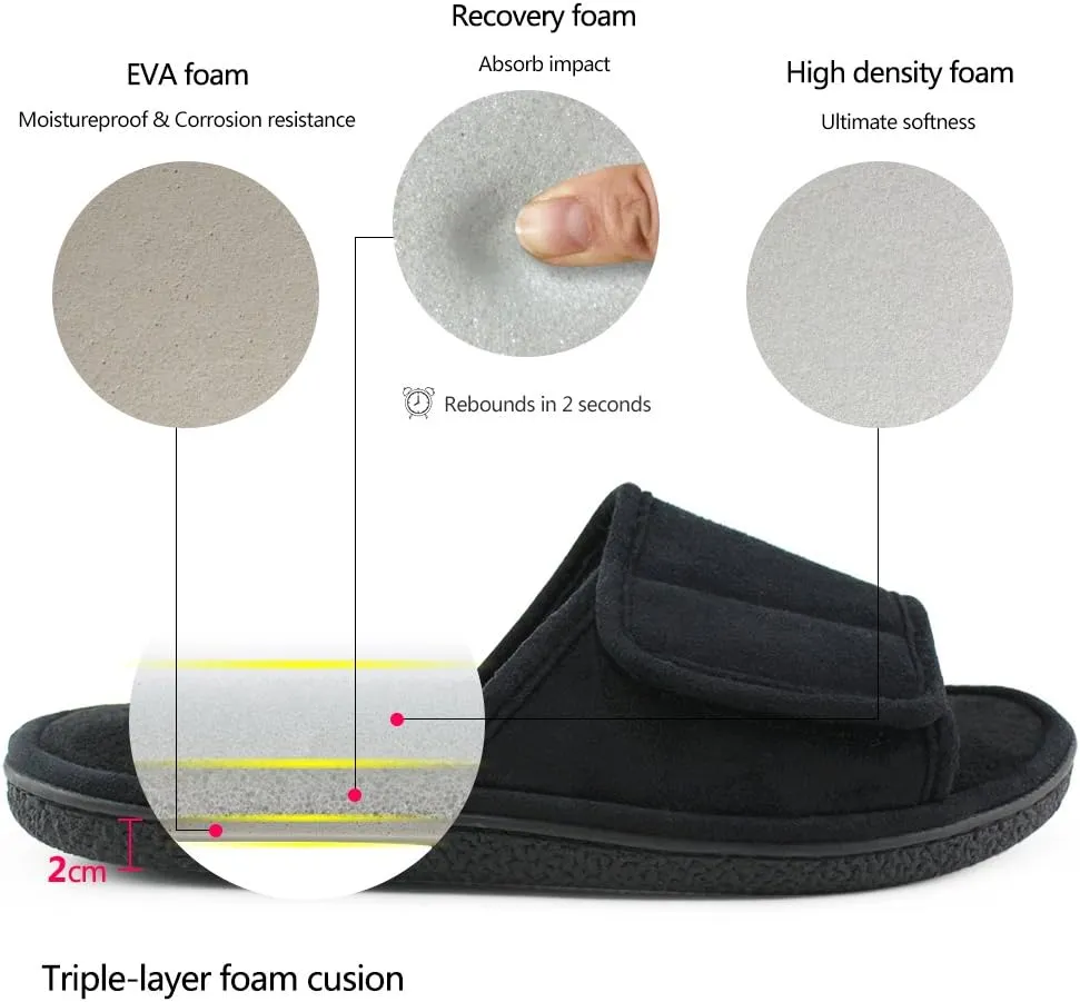 Magtoe Adjustable House Slippers for Men Soft Open Toe Breathable Indoor Slip on Mens Slides Sandals with Memory Foam for Home Bedroom,All Seasons