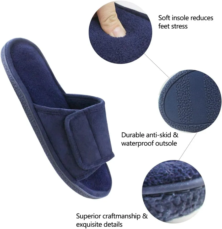 Magtoe Adjustable House Slippers for Men Soft Open Toe Breathable Indoor Slip on Mens Slides Sandals with Memory Foam for Home Bedroom,All Seasons