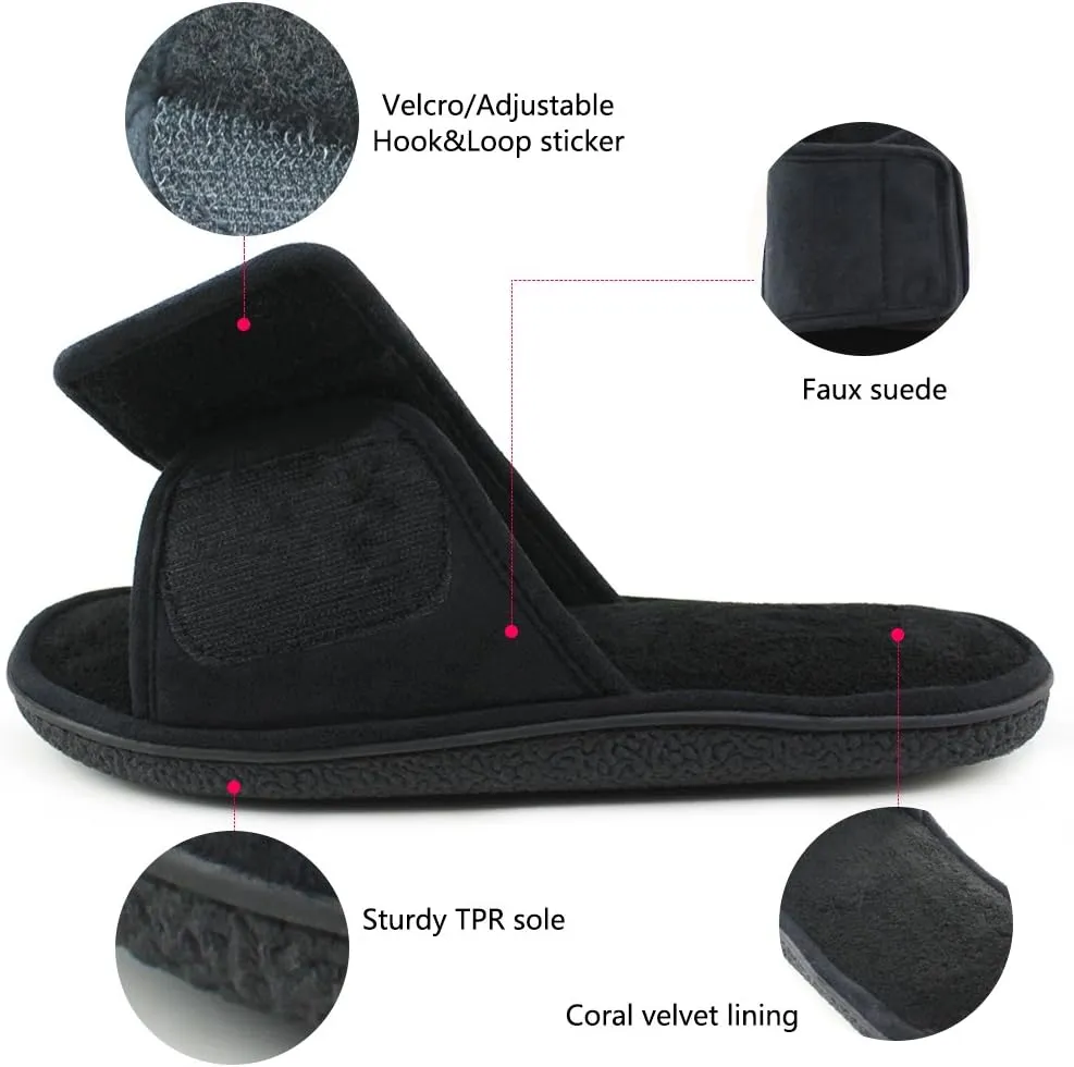 Magtoe Adjustable House Slippers for Men Soft Open Toe Breathable Indoor Slip on Mens Slides Sandals with Memory Foam for Home Bedroom,All Seasons